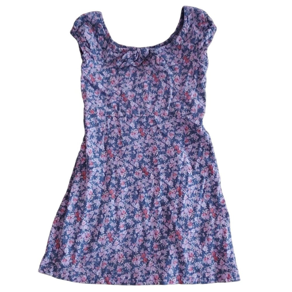 Gray Floral Dress, Girls Size 6, Short Sleeve - Picture 1 of 5